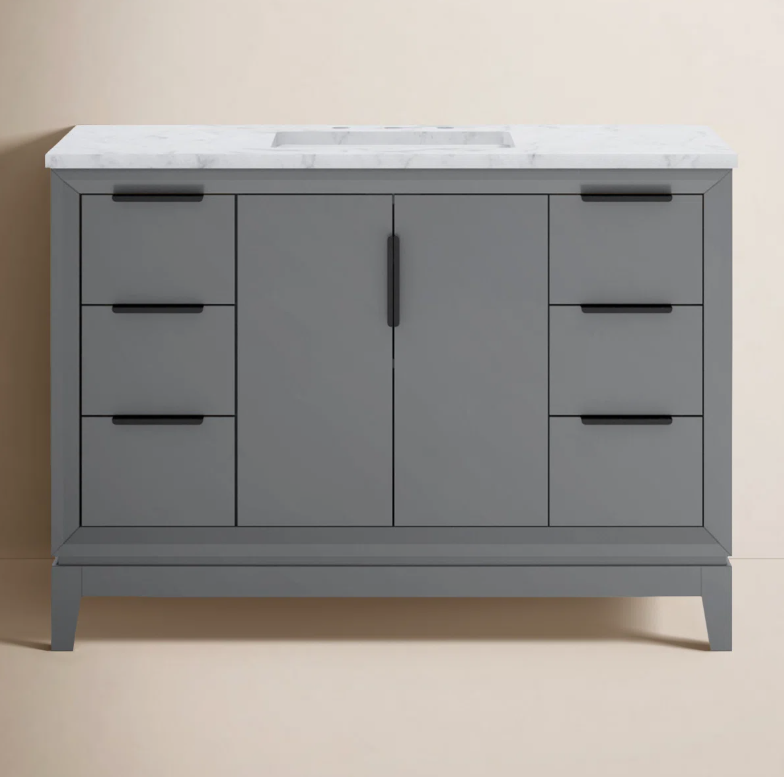 Sleek Gray Freestanding Bathroom Vanity with Large Soft-Close Storage & Marble Countertop