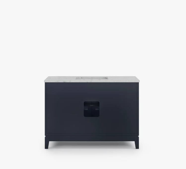 7 Elegant Navy Bathroom Vanity with Gold Hardware, Large Soft-Close Storage & Marble Top