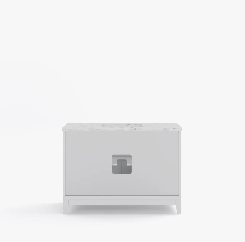 7 Minimalist White Bathroom Vanity with Silver Hardware, Spacious Soft-Close Storage & Marble Top