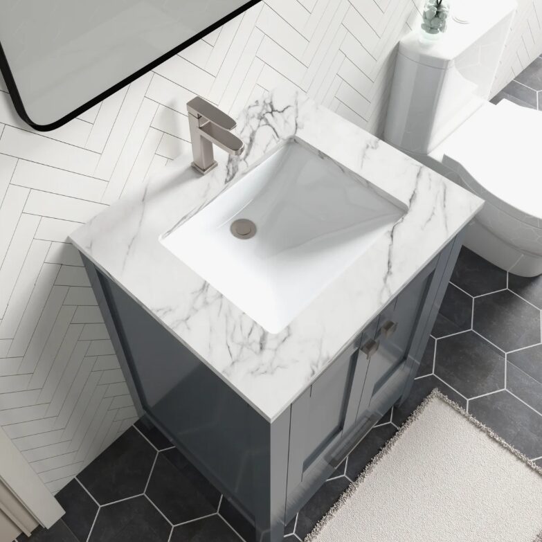 7 Modern Shaker Dark Gray Bathroom Vanity with Double Doors & Large Wood Storage Drawer