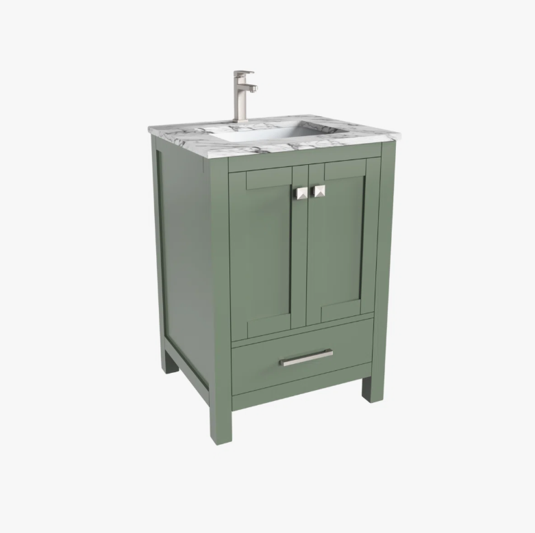 7 Modern Sage Green Bathroom Vanity with Double Soft-Close Doors & Large Storage Drawer