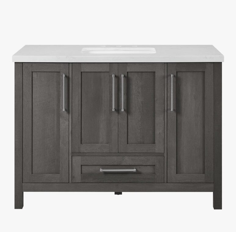 Transitional Farmhouse Grey Bathroom Vanity with Adjustable Shelves for Guest & Master Bath