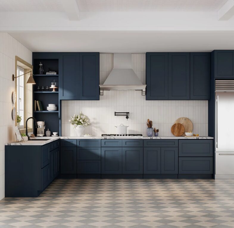 Freestanding Matte Navy Recessed Panel Vanity Cabinet Base for Custom Sink Top