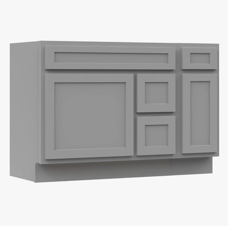 Neutral Light Grey Shaker Vanity Base Cabinet with Divided Storage for Bath Renovation