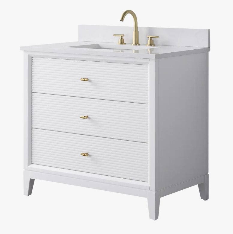 7 Large Storage Fluted White Bathroom Vanity with Full Soft-Close Solid Wood Drawers