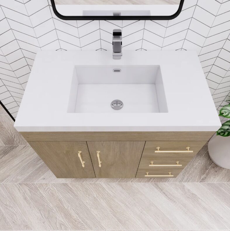 7 Dual Storage Oak Bathroom Vanity with Full Soft-Close Drawers & Cabinet Doors
