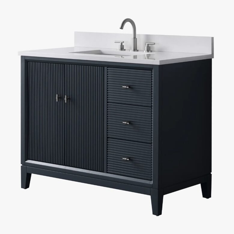Contemporary Reeded Wood Bathroom Vanity with Split Storage & Full Anti-Slam Soft-Close Hardware