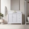 Contemporary Reeded Wood Bathroom Vanity with Split Storage Layout & Full Anti-Slam Soft-Close Hardware
