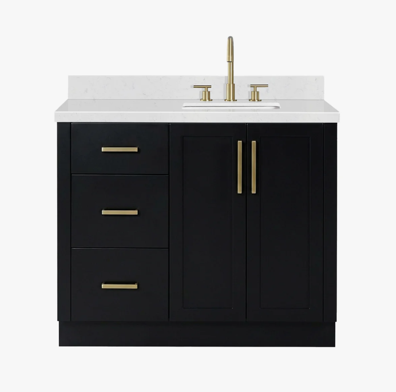 Contemporary Matte Black Bathroom Vanity with Full Soft-Close Slides & Spacious Wooden Drawers