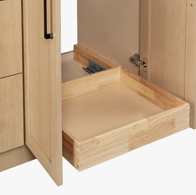 Contemporary Light Oak Wood Bathroom Vanity with Full Soft-Close Hardware & Solid Pine Drawer Boxes
