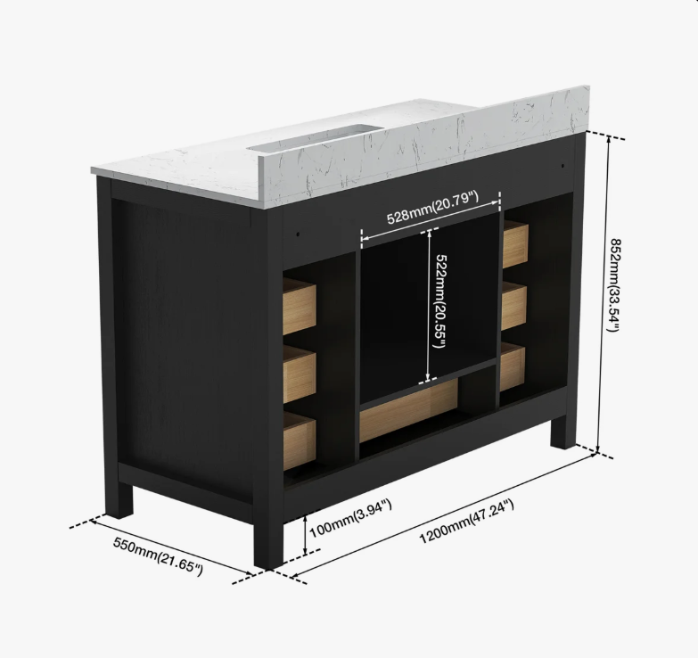 Transitional Matte Black Bathroom Vanity with Full Soft-Close Hardware & Solid Pine Drawer Boxes