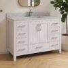 7 48" Modern White Bathroom Vanity Cabinet with Brushed Nickel Pulls & Symmetric Multi-Drawer Storage