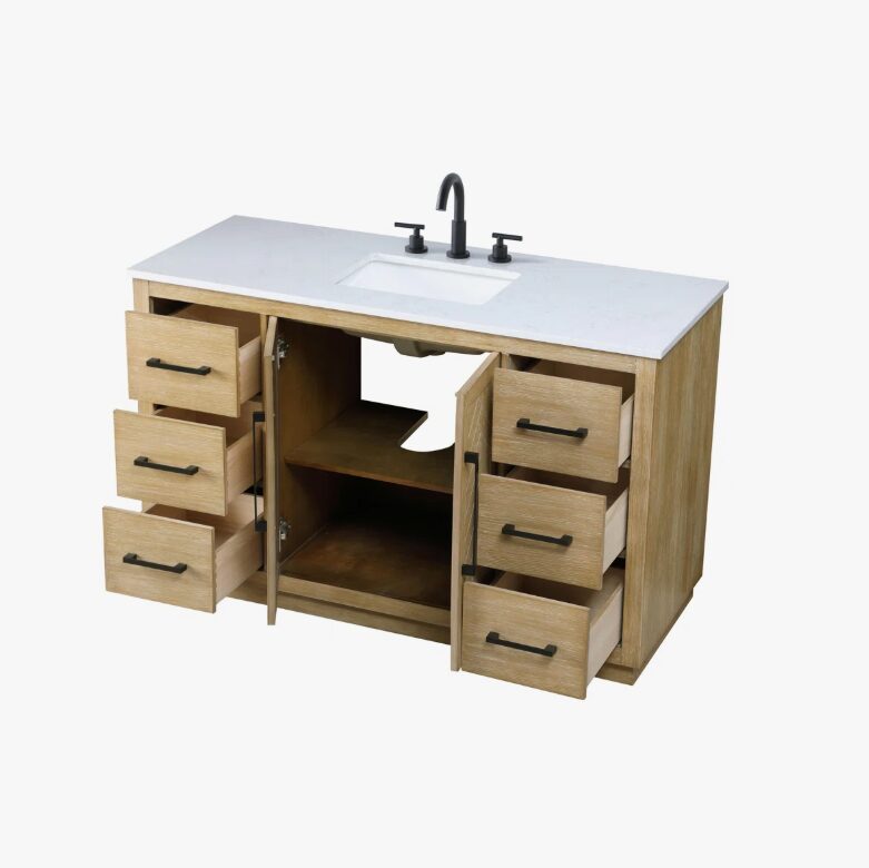 7 Transitional Light Oak Single Sink Vanity with Full Soft-Close Hardware & Solid Wood Drawer Boxes