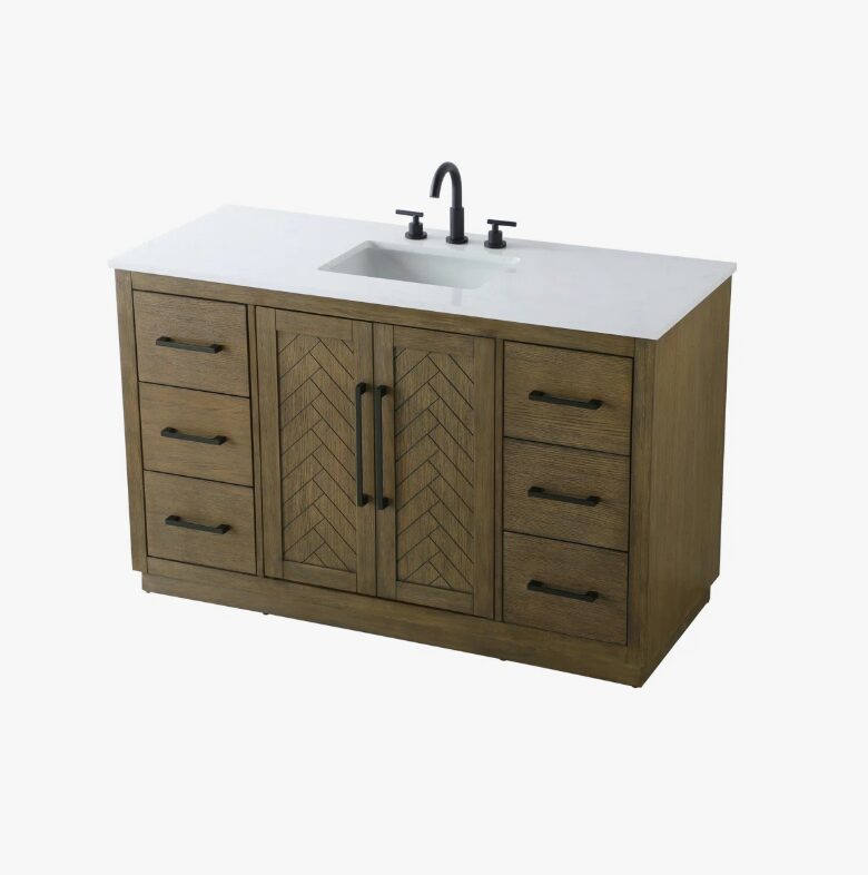 7 Transitional Weathered Wood Single Sink Vanity with Full Soft-Close Hardware & Solid Wood Drawer Boxes