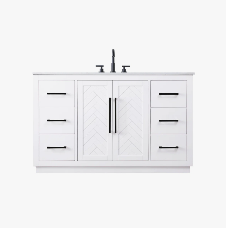 Transitional White Single Sink Vanity with Full Soft-Close Hardware & Solid Wood Drawer Boxes
