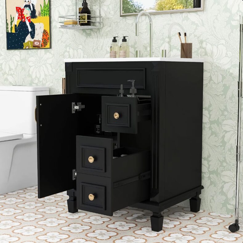 7 Classic Dark Green Bathroom Vanity Soft Close Drawers Multi Compartment Storage Cabinet