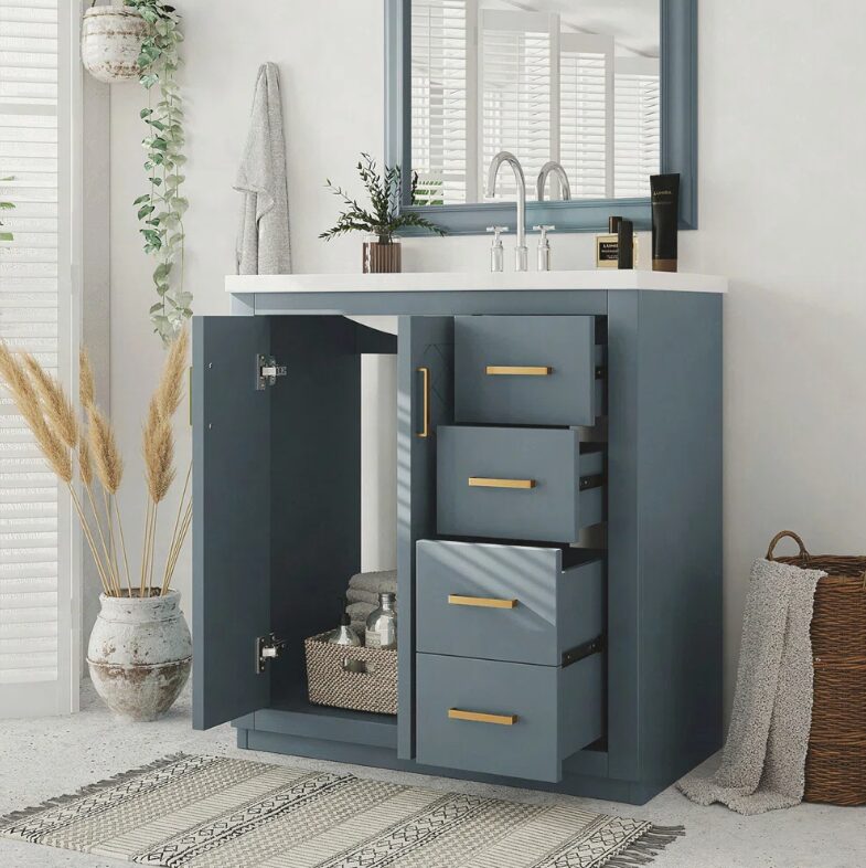 7 Minimalist Grey Bathroom Vanity Soft Close Drawers Split Side Storage Layout