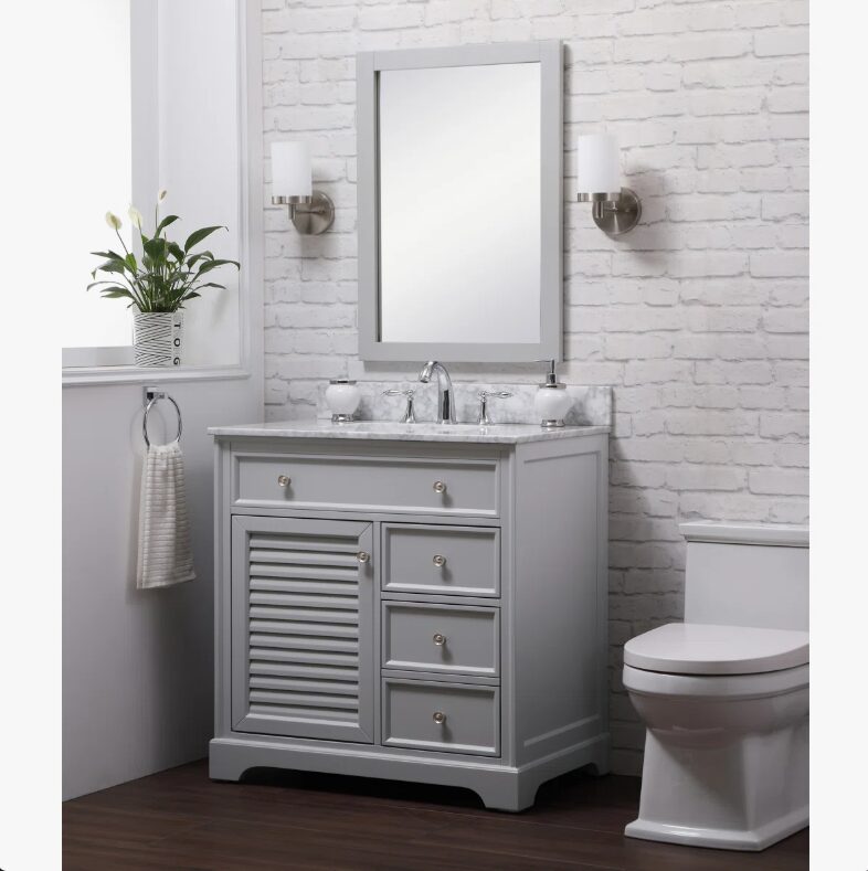 7 Coastal Style Grey Louver Bathroom Vanity Soft Close Drawers Multi-Zone Storage Cabinet