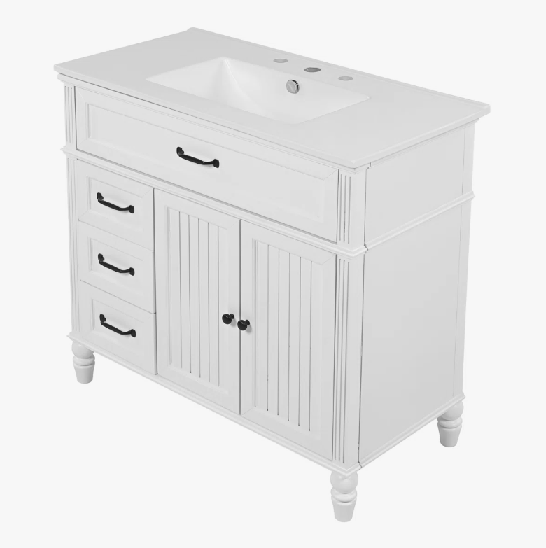 7 36" Freestanding White Farmhouse Bathroom Vanity with Multi-Drawer & Double Cabinet Doors