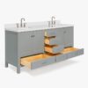 Modern Shaker Grey Double Sink Vanity Soft Close Drawers & Flexible Cabinet Storage Layout