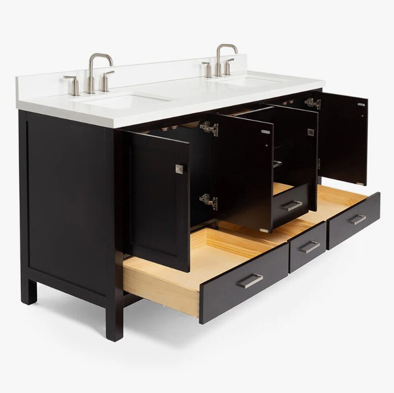 7 Modern Espresso Double Sink Vanity Soft Close Drawers Multi-Zone Classified Storage Layout