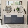 7 72" Freestanding Navy Double Farm Sink Vanity Cabinet with Symmetrical Storage