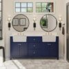 7 72" Freestanding Navy Double Farm Sink Vanity Cabinet with Balanced Storage Layout