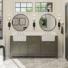 72" Freestanding Grey Double Farm Sink Vanity Cabinet with Symmetrical Storage