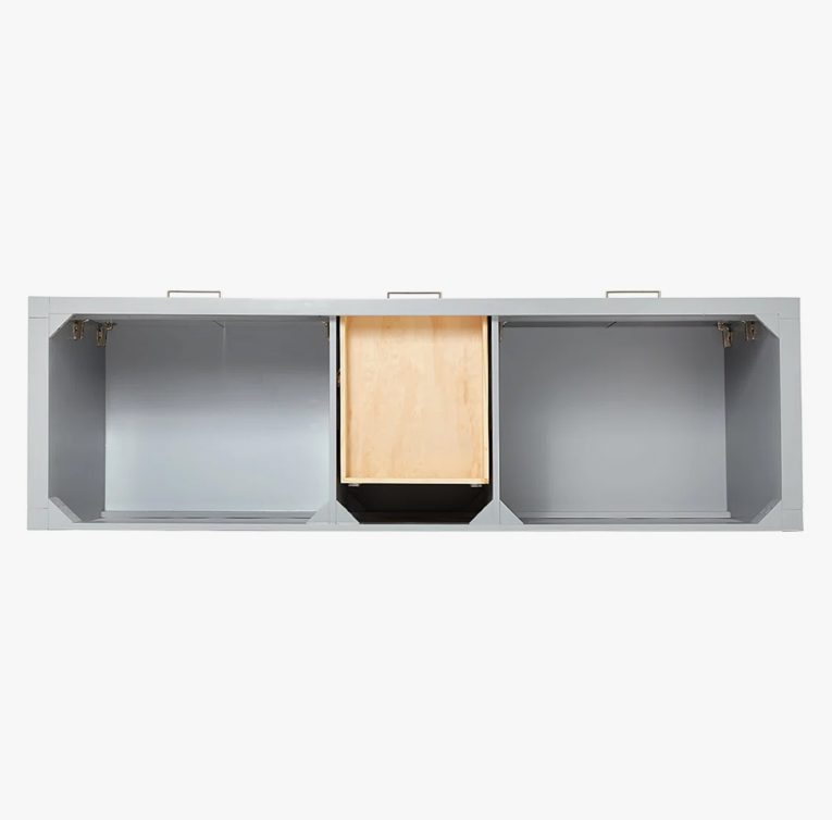 72 Inch Light Gray Shaker Double Sink Bathroom Vanity, Carrara White Marble Countertop & Brushed Nickel Hardware