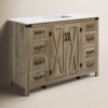 8 Rustic Barn Door Bathroom Vanity Cabinet with Drawer Storage & Quartz Top