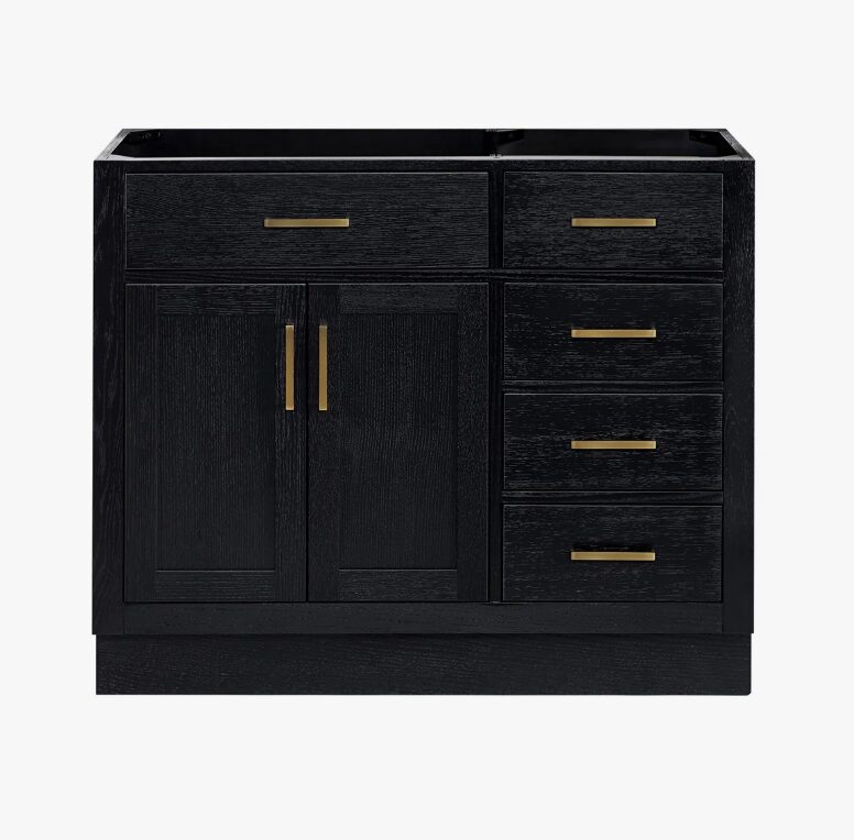 Contemporary Black Wood Vanity Base with Dovetail Drawers for Bathroom Renovation