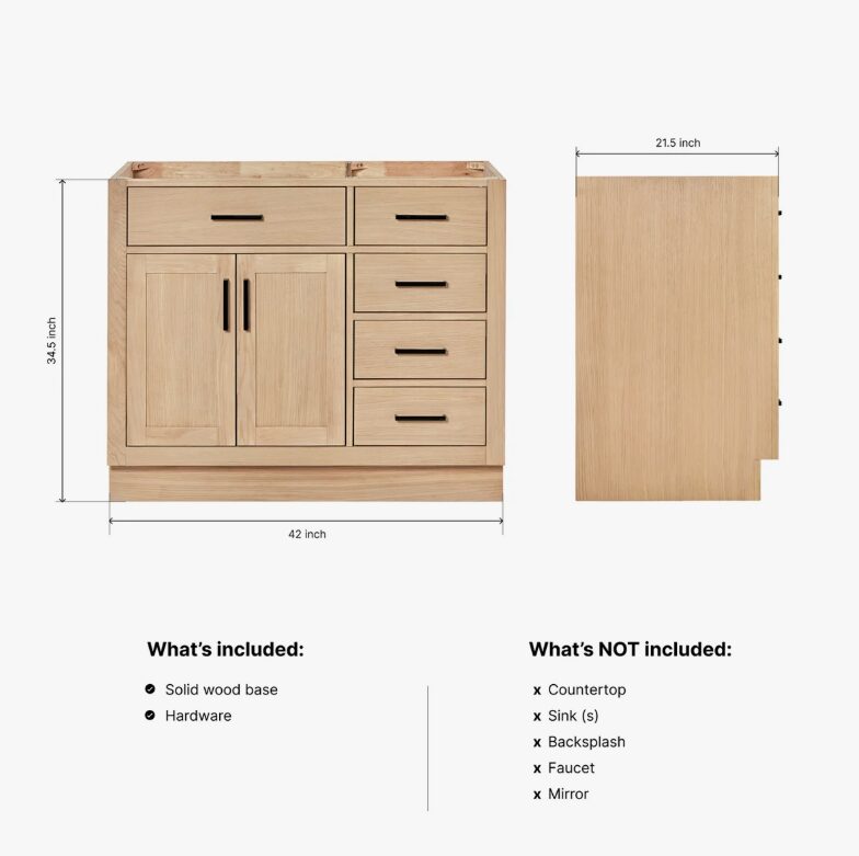 Modern Light Oak Vanity Base with Dovetail Drawers for Coastal & Minimalist Bath Remodel