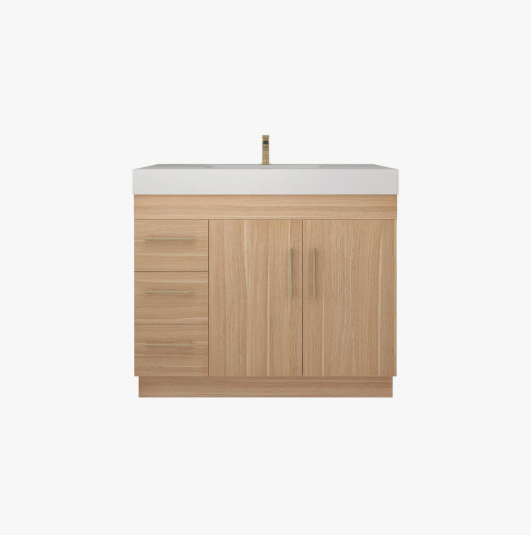 Scandinavian Light Oak Vanity with Soft-Close Storage for Minimalist Bathroom Renovation