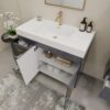 8 Luxury Dark Grey Gloss Vanity Cabinet with Soft-Close Storage for Modern Bathroom Renovation