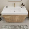 Farmhouse Oak Vanity Cabinet with Soft-Close Storage for Scandinavian & Rustic Bathroom Renovation