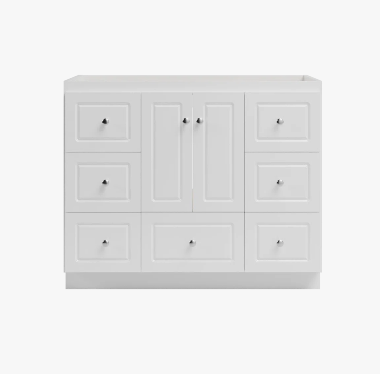 Clean White Shaker Vanity Base Cabinet with Full Soft-Close Storage for Coastal & Farmhouse Bath Renovation