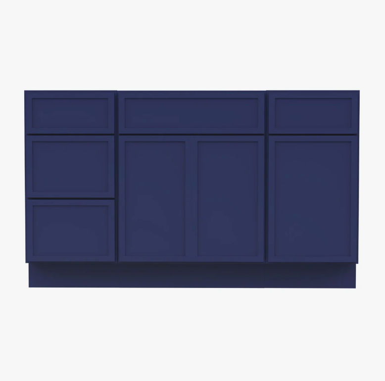 Spacious Navy Double Sink Vanity Base Cabinet with Full Soft-Close Storage for Master Bath Remodel