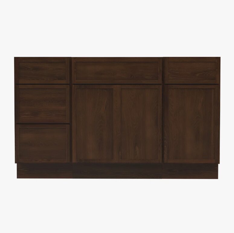 Spacious Dark Walnut Double Sink Vanity Base with Full Soft-Close Storage for Master Bathroom Renovation