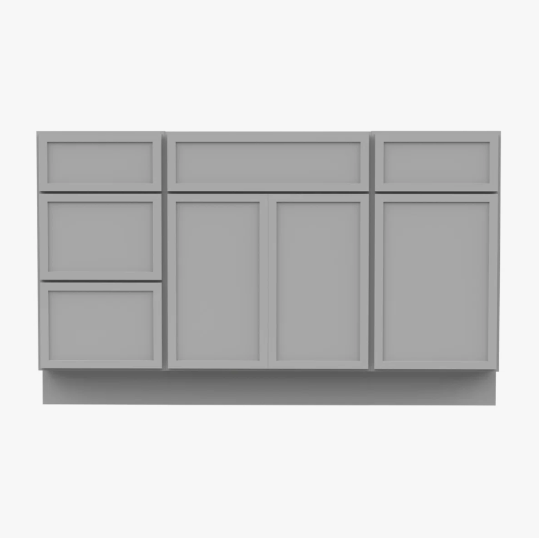 Neutral Light Gray Double Sink Vanity Base Cabinet with Full Soft-Close Storage for Master Bath Remodel