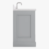 8 Spacious Light Gray Bathroom Vanity with Brushed Nickel Hardware & Massive Soft-Close Storage