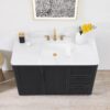 48" Black Rattan Complete Bathroom Vanity Set with Quartz Countertop