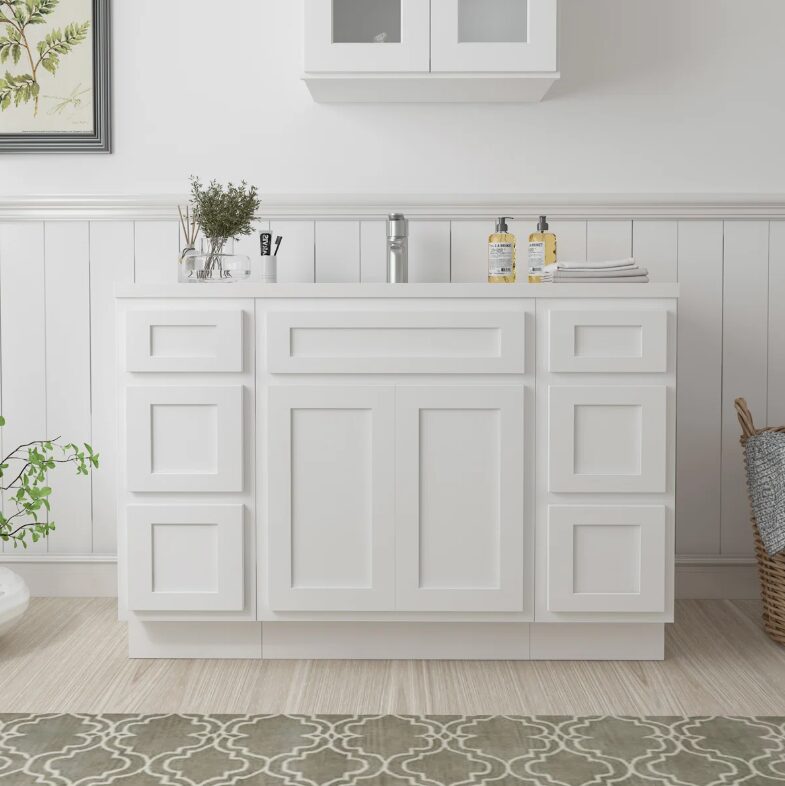 Bright White Shaker Vanity Base Cabinet with Spacious Silent Soft-Close Storage