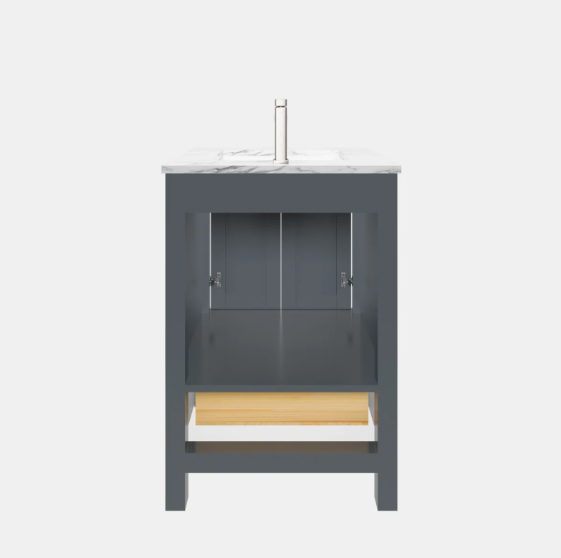 8 Modern Shaker Dark Gray Bathroom Vanity with Double Doors & Large Wood Storage Drawer