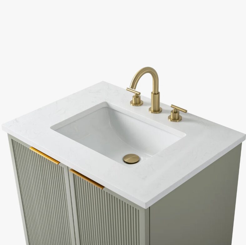 Contemporary Fluted Bathroom Vanity with Double Soft-Close Doors & Adjustable Storage Shelf