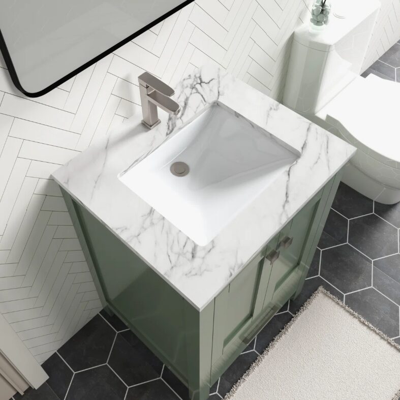 8 Modern Sage Green Bathroom Vanity with Double Soft-Close Doors & Large Storage Drawer