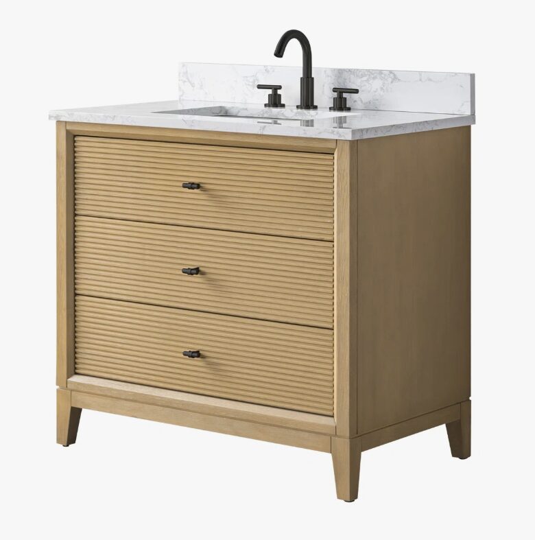 8 Large Storage Fluted Oak Bathroom Vanity with Full Soft-Close Solid Wood Drawers