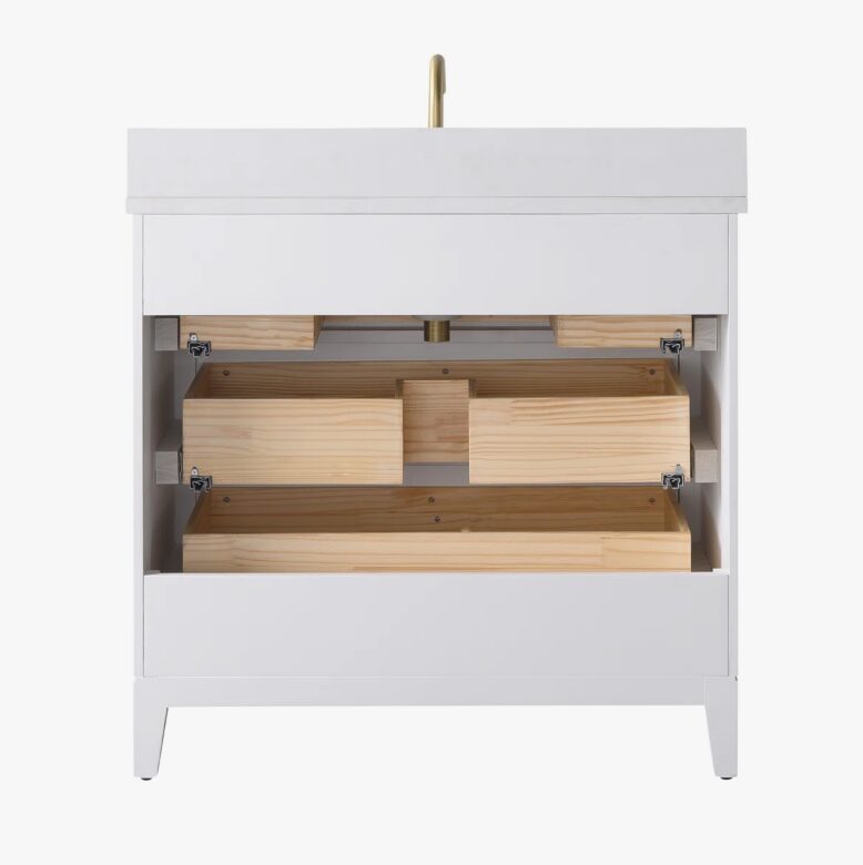 8 Large Storage Fluted White Bathroom Vanity with Full Soft-Close Solid Wood Drawers