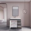 8 36" Modern Gloss Grey Bathroom Vanity Cabinet with Multi Storage & Gold Bar Hardware