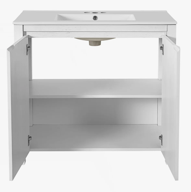 8 36" Rustic White Shaker Bathroom Vanity Cabinet with Vintage Distressed Wood Finish