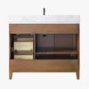 8 Contemporary Reeded Wood Bathroom Vanity with Split Storage & Full Anti-Slam Soft-Close Hardware